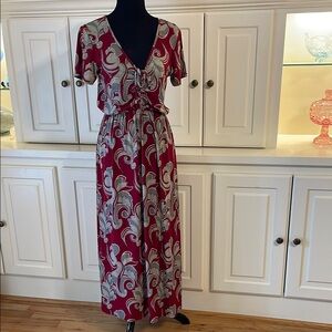 Burgundy,  Black and Gray with Short Sleeves, V-Neck Maxi Sundress